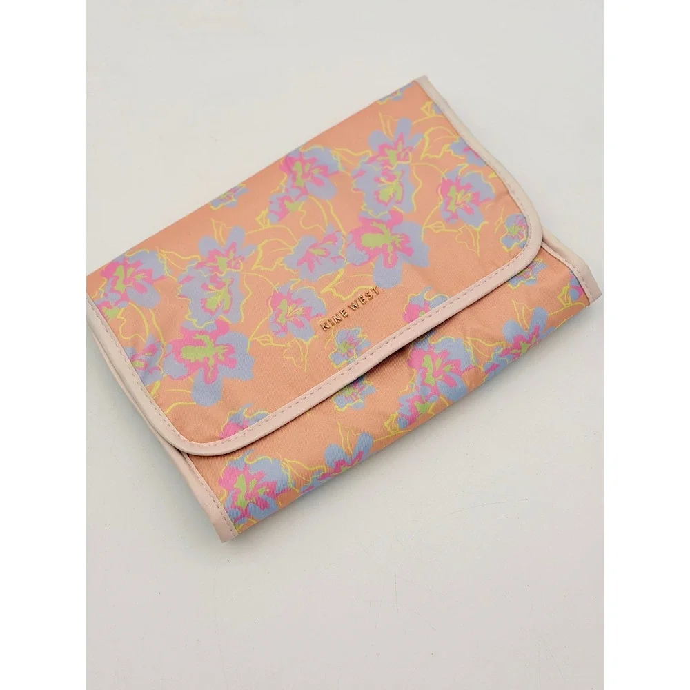 Nine West Floral Hanging Toiletry Bag Peach Pink Blue Travel Makeup Organizer